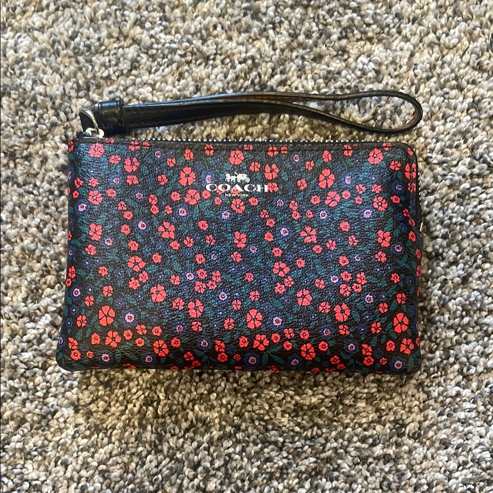Coach Black and Red Clutch Wristlet Floral Design